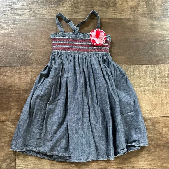 Gymboree cotton dress denim look red white and blue with flower Gymboree cotton dress denim look red white and blue with flower